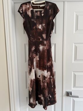 ARITZIA BABATON Hamptons Brown Abstract Print Open Back Dress 0 Never Worn